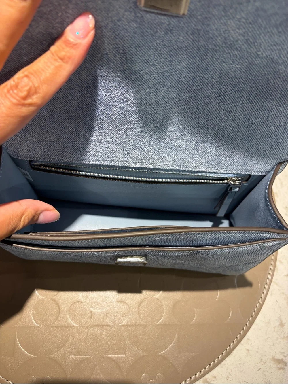 Tory Burch Light blue denim Quilted Shoulder Bag with Silver Chain